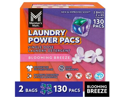 Laundry Detergent Power Pacs, Blooming Breeze, 130 count Member's Mark