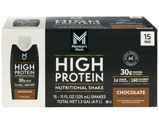 30g High Protein Nutritional Shake, Chocolate 11 fl. oz., 15 pack Member's Mark