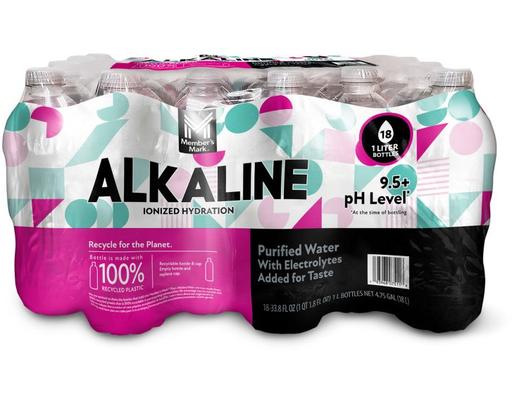 Plus+ Alkaline Bottled Water 1L., 18 pack Member's Mark