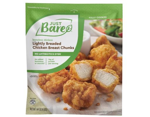 Lightly Breaded Chicken Breast Chunks, Boneless Skinless, 64 oz Just Bare