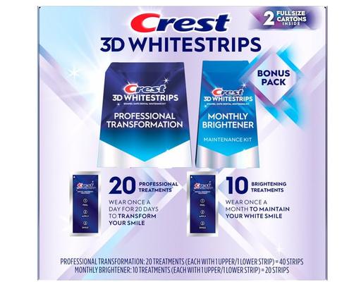 3D Whitestrips 20 Professional Treatments with 10 Bonus Brightening Treatments Crest