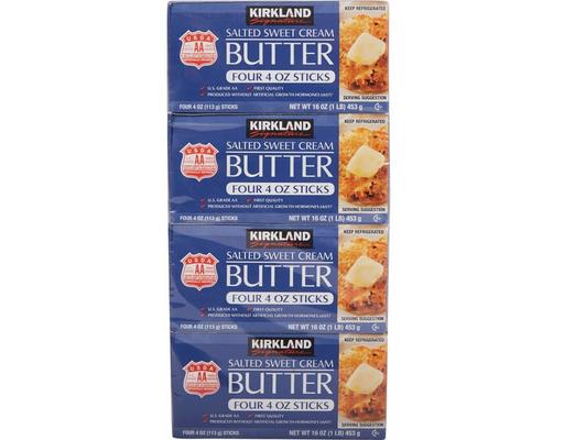 Salted Sweet Cream Butter, 16 oz, 4-count Kirkland Signature