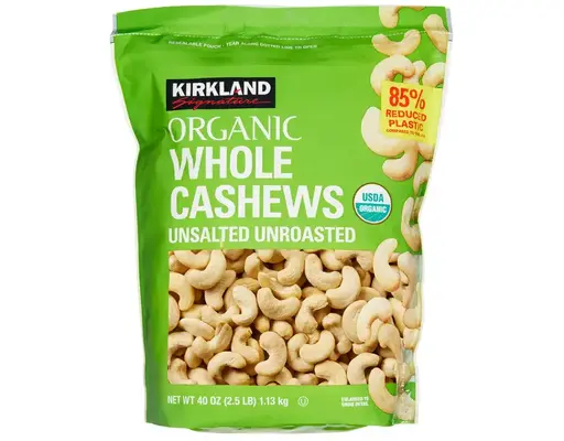 Organic Whole Cashews, Unsalted, Unroasted, 2.5 lbs Kirkland Signature