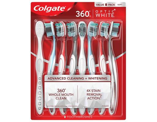 360 Optic White Toothbrushes, Soft, 8 ct Colgate