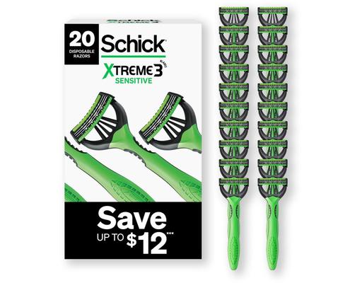Xtreme 3 Sensitive Disposable Razors for Men, 20 ct Schick