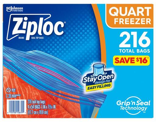 Seal Top Bags, Quart Freezer, 216 ct Ziploc
