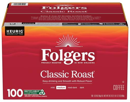 Classic  Ground Coffee  Pods, Medium, 100 ct Folgers