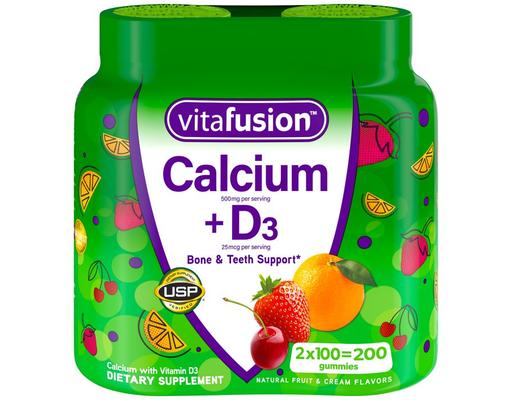 500mg Calcium + Vitamin D3 Gummies, Fruit & Cream, 100 ct (2-pk) Vitafusion