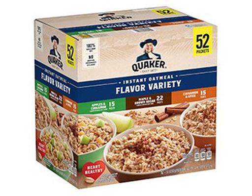 Instant Oatmeal, Flavor Variety, 1.51 oz (52-pk) Quaker