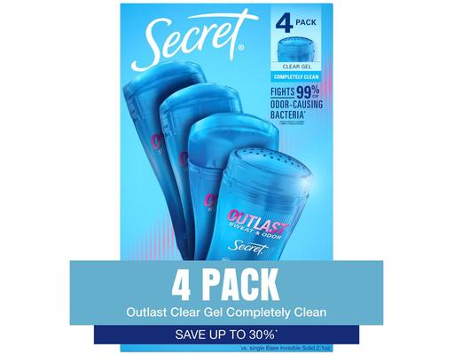 Outlast Clear Gel Antiperspirant Deodorant, Completely Clean, 2.6 oz (4-pk) Secret