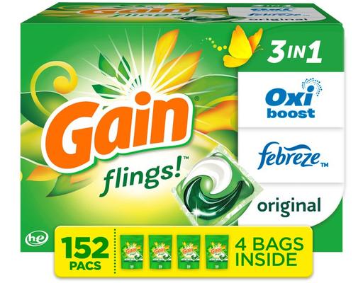 Flings! Laundry Detergent Pacs, Original, 152 ct Gain