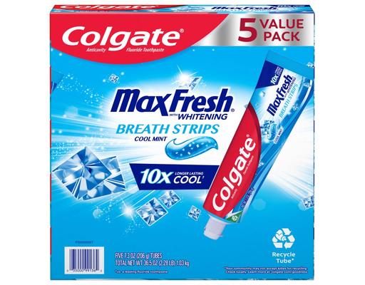 Max Fresh with Breath Strips Toothpaste, Cool Mint, 7.3 oz (5-pk) Colgate