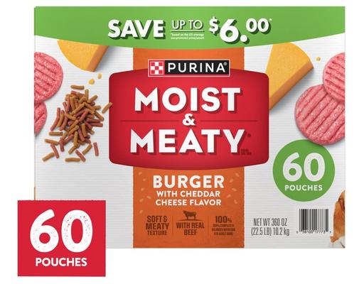 Moist & Meaty Dog Food, Burger with Cheddar Cheese, 6 oz (60-pk) Purina