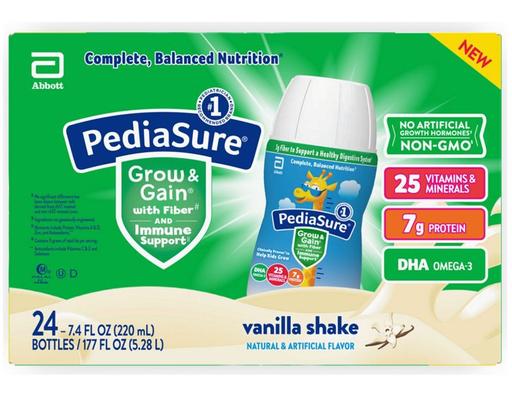 Kids Nutritional Shake Grow & Gain with Fiber, Vanilla, 7.4 fl ozs (24-ct) PediaSure