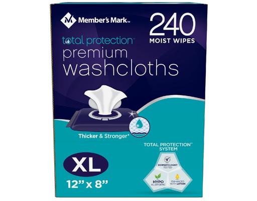 Total Protection Premium Washcloths, Extra Large, 240 ct Member's Mark