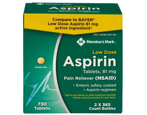 Low Dose Aspirin 81mg Tablets, 365 ct (2-pk) Member's Mark