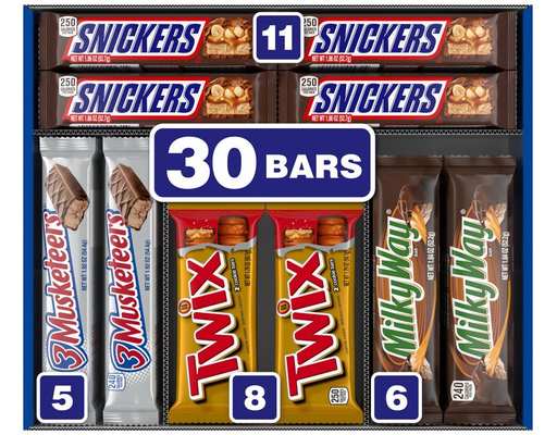 Full Size Chocolate Bars, Variety Pack, 30 count. 55.42 oz Mars