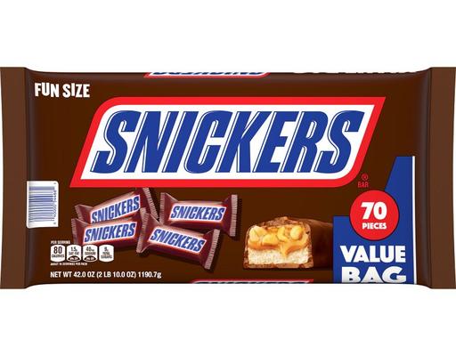 Fun Size Chocolate Bars, 0.6 oz (70-pk) Snickers