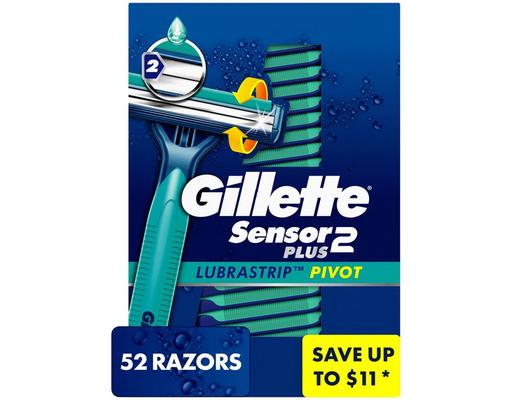 Sensor2 Plus Lubrastrip Pivot Disposable Razors, 52 ct Gillette
