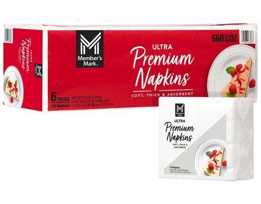 Ultra Premium Napkins, White, 110 ct (6-pk) Member's Mark