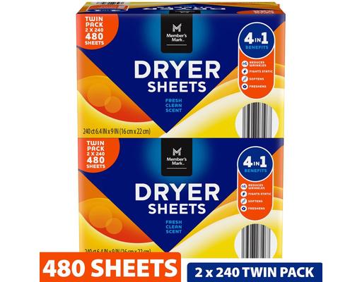 Dryer Sheets, Fresh Clean, 240 ct (2-pk) Member's Mark