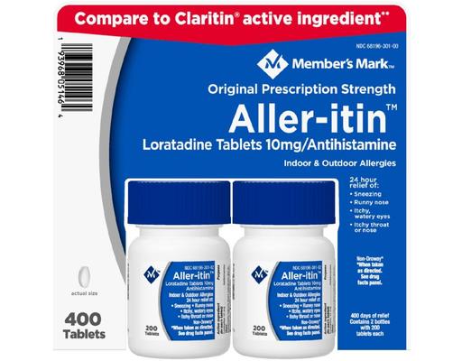 Aller-itin Loratadine 10mg Tablets, 200 ct (2-pk) Member's Mark