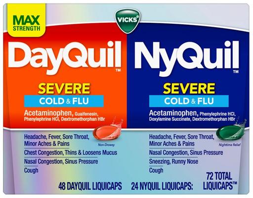 Severe Cold & Flu Relief Liquicaps Combo-pk, Variety Pack, 72 ct Vicks