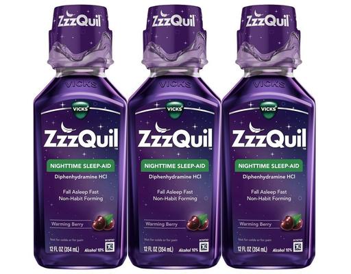 Nighttime Sleep-Aid Liquid, Warming Berry, 12 fl oz (3-pk) ZzzQuil