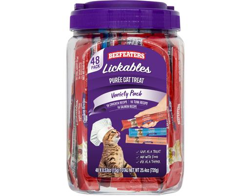 Lickables Puree Cat Treat, Variety Pack, 0.53 oz (48-pk) Beefeaters