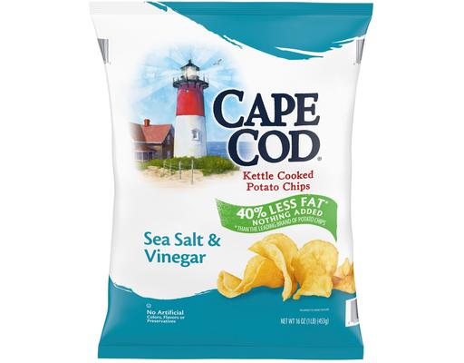 Less Fat Kettle Cooked Potato Chips, Sea Salt & Vinegar, 16 oz Cape Cod