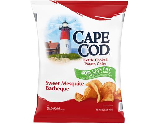 Less Fat Kettle Cooked Potato Chips, Sweet Mesquite Barbeque, 16 oz Cape Cod