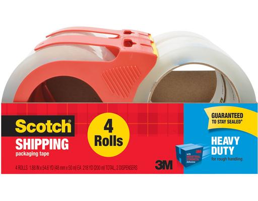 Clear Heavy Duty Shipping-pkaging Tape with Dispenser, 4 ct Scotch