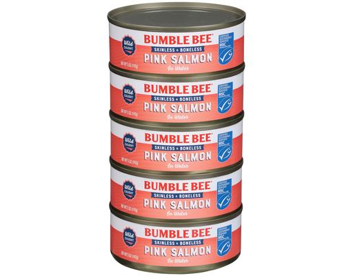 Skinless & Boneless Wild Caught Pink Salmon in Water, 5 oz (5-pk) Bumble Bee