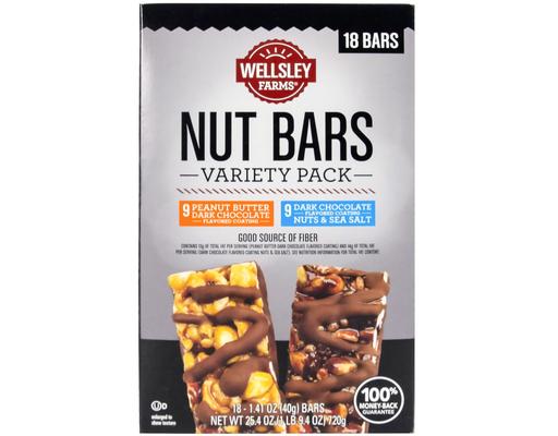 Nut Bars, Variety Pack, 1.41 oz (18-pk) Wellsley Farms