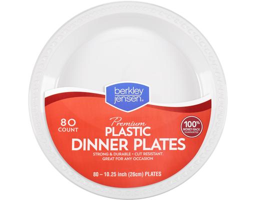 Premium Plastic Dinner Plates, White, 10.25 Inch (80-ct) Berkley Jensen