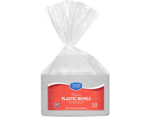 Premium Plastic Bowls, White, 20 oz (125-ct) Berkley Jensen