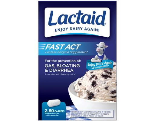 Fast Act Lactase Enzyme Supplement Caplets, 60 ct (2-pk) Lactaid