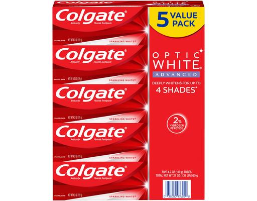 Optic White Advanced Toothpaste, Sparkling White, 4.2 oz (5-pk) Colgate