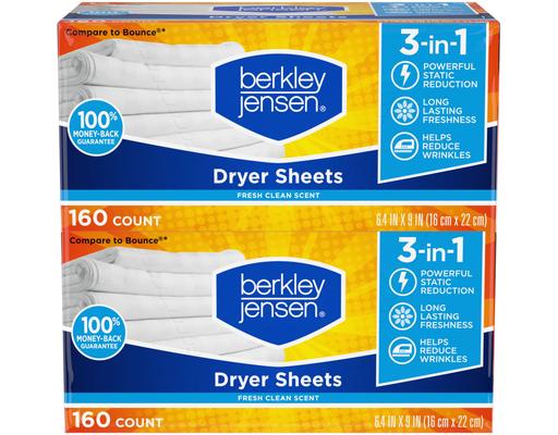 Dryer Sheets, Fresh Clean, 160 ct (2-pk) Berkley Jensen
