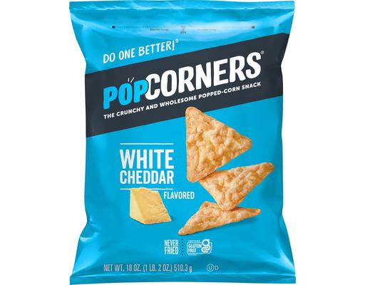 Popped-Corn Snack Chips, White Cheddar, 18 oz Popcorners