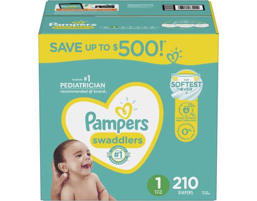 Swaddlers Baby Diapers, Size 1, 210 ct Pampers