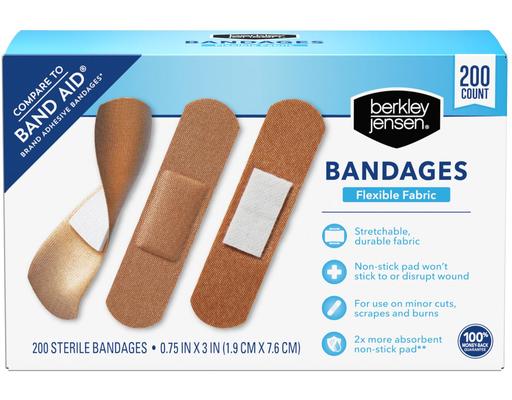 Flexible Fabric Bandages, 200 ct Berkley Jensen