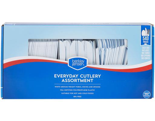 Everyday Cutlery Assortment, White Variety, 540 ct Berkley Jensen