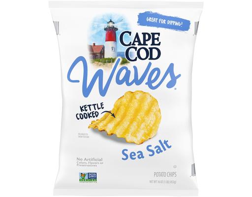 Waves Kettle Cooked Potato Chips, Sea Salt, 16 oz Cape Cod
