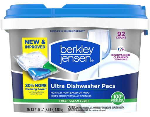 Ultra Dishwasher Pacs, Fresh Clean, 92 ct Berkley Jensen