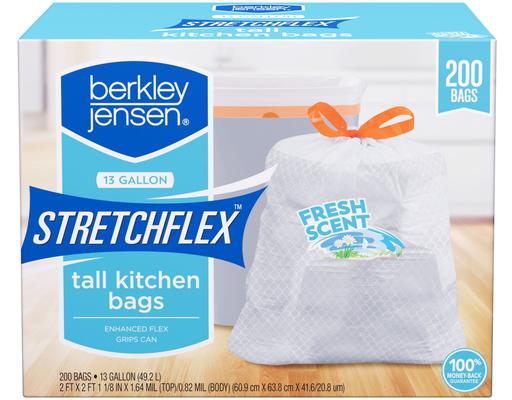 Stretchflex 13 Gallon Tall Kitchen Bags, Fresh Scent, 200 ct Berkley Jensen