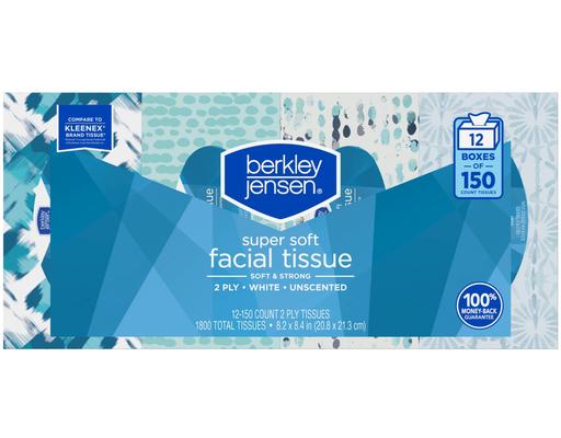 Super Soft Facial Tissue, 2 Ply, 150 ct (12-pk) Berkley Jensen