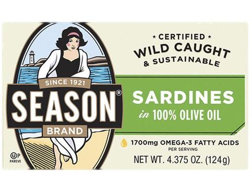 Wild Caught & Sustainable Sardines in 100% Olive Oil, 4.375 oz (10-pk) Season
