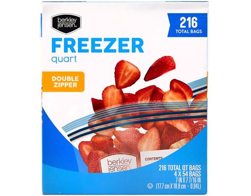 Double Zipper Bags, Quart Freezer, 216 ct Berkley Jensen