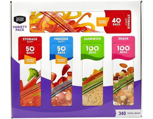 Food Storage Bags, Variety Pack, 340 ct Berkley Jensen